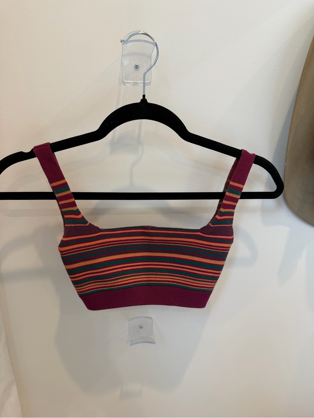 Nagnata Striped Knit Crop Tank in Berry, Green & Mustard